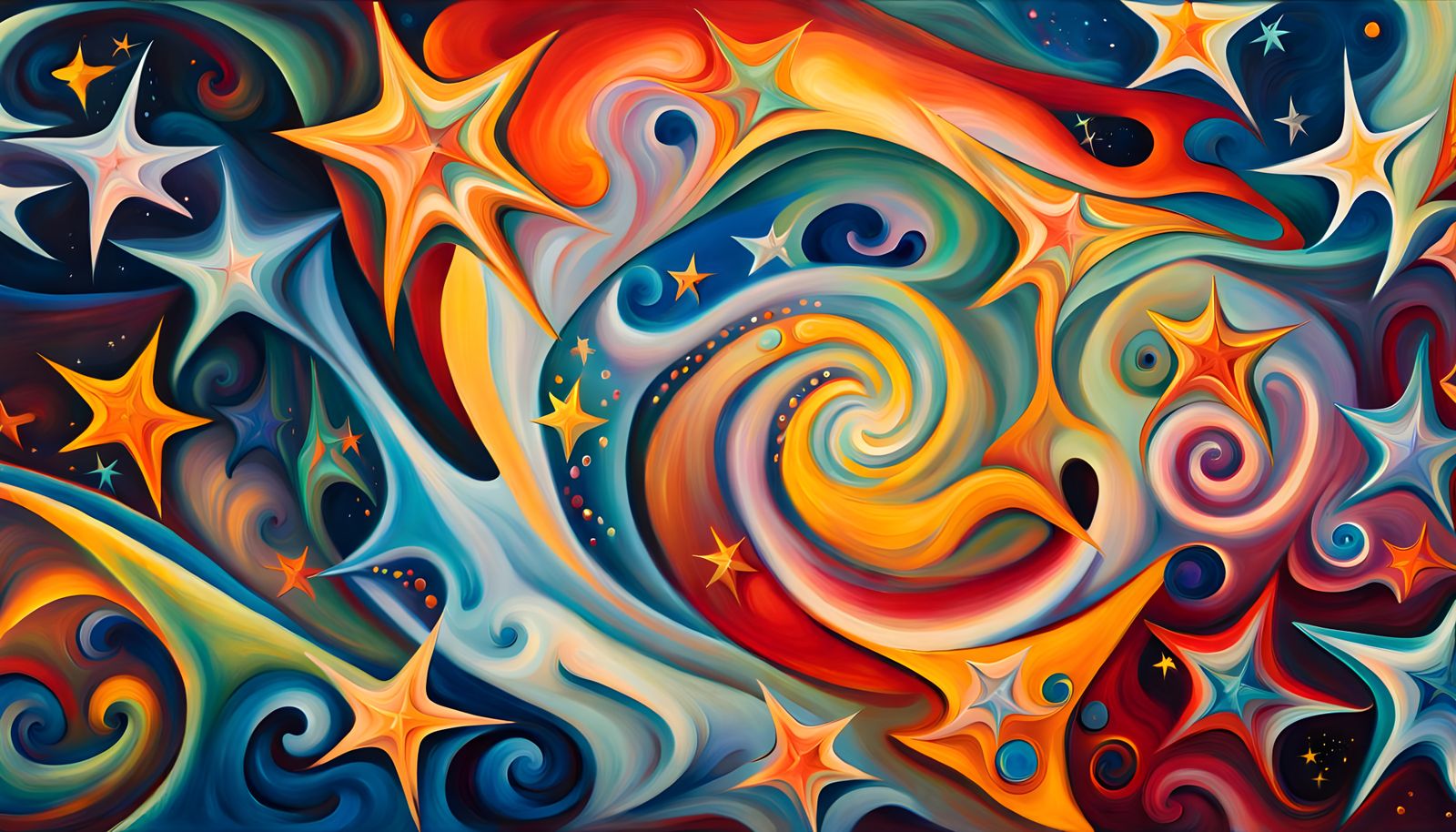 Iridescent Star Cluster in Abstract Expressionist Style