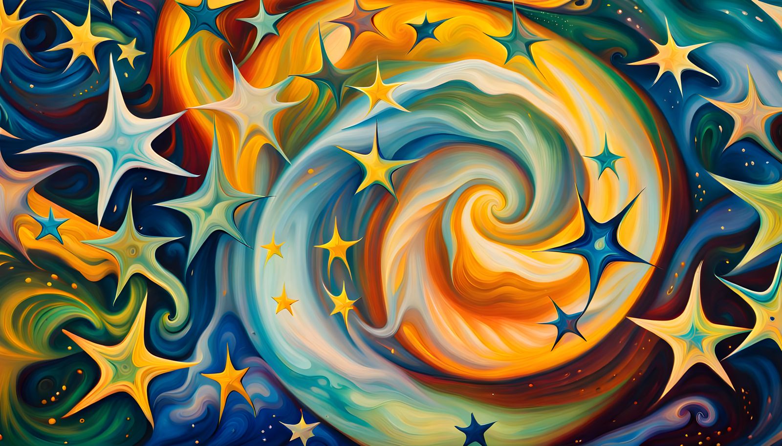 Iridescent Star Cluster in Abstract Expressionist Style