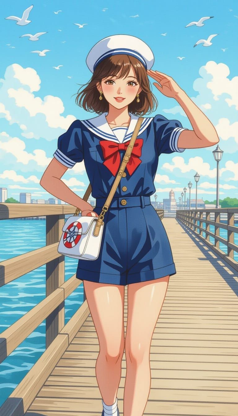 Japanese Woman in Sailor Outfit Fashion Sketch