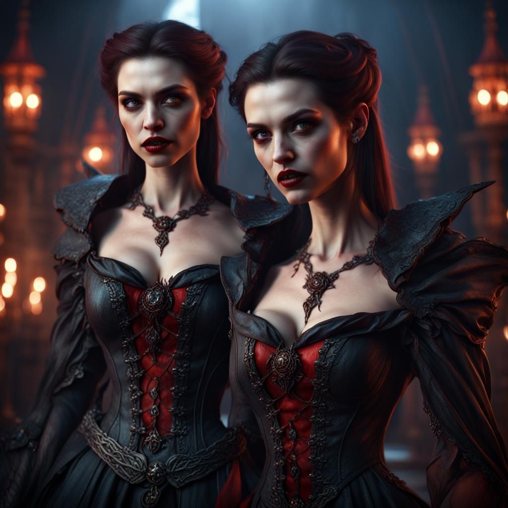 Beautiful Vampire Sisters: Detailed Matte Painting