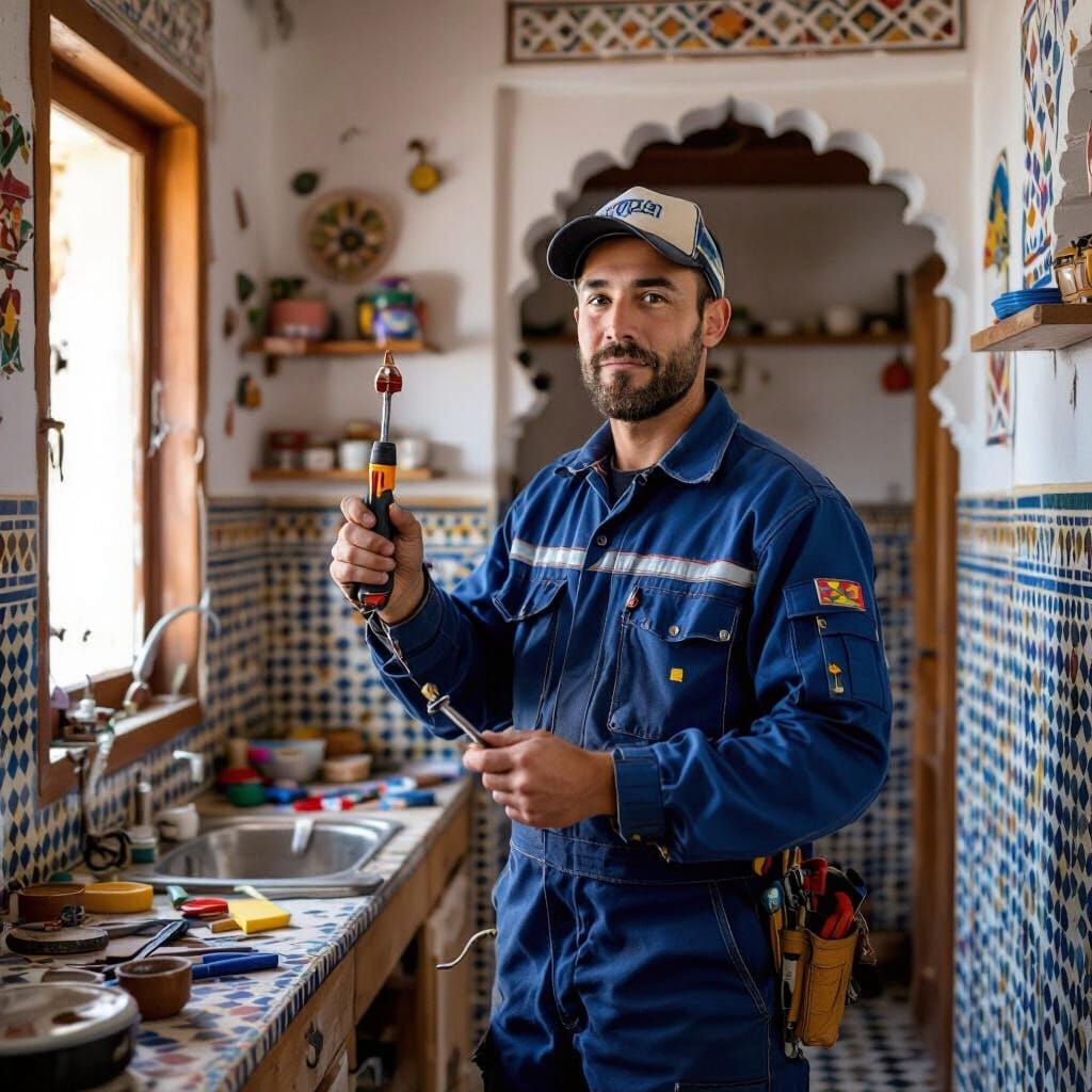 Electrician in Moroccan Apartment, Inspired by Escher and Mo...