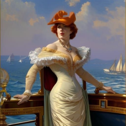 Victorian Woman on Yacht: Impressionist Photorealistic Art