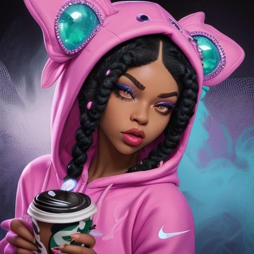 Hip Hop Cartoon Girl with Coffee, 5D Rendering