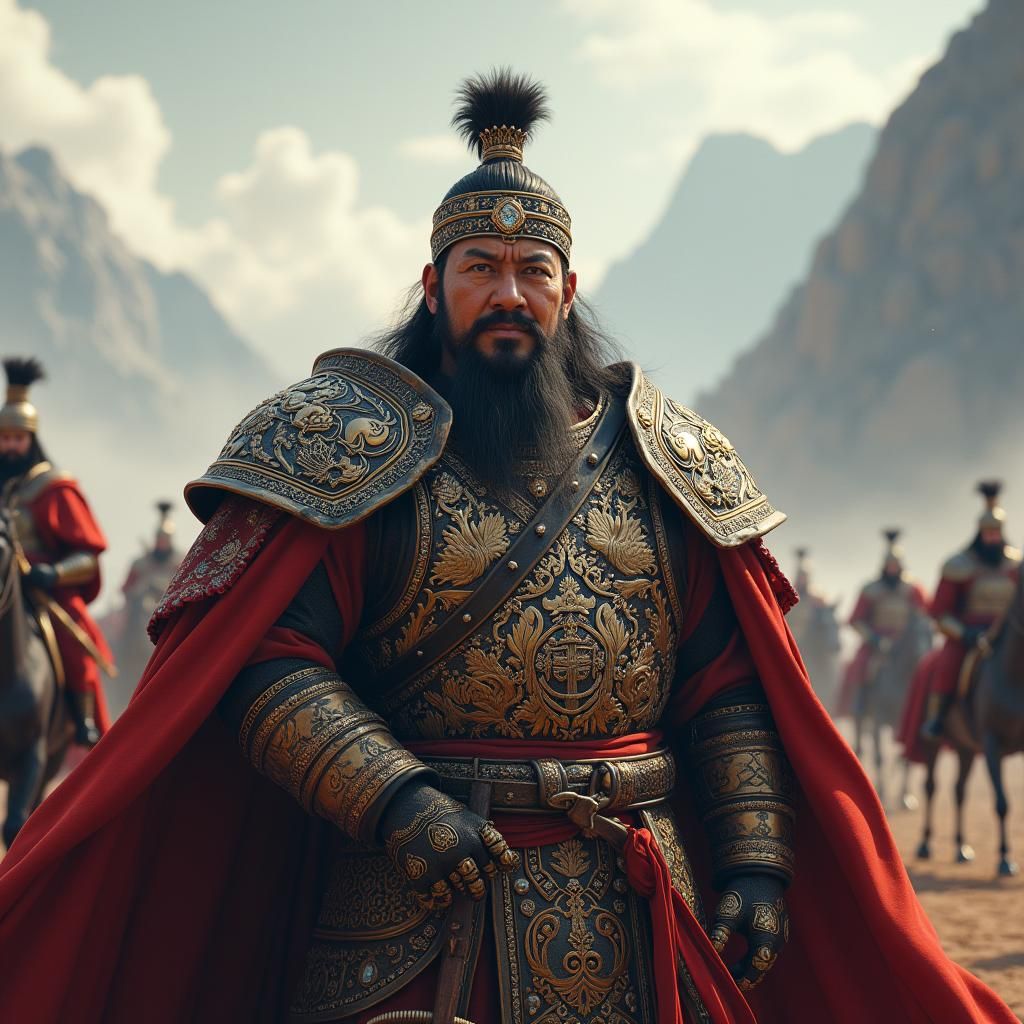 Genghis Khan in Ornate Armor, Medieval Fantasy Art