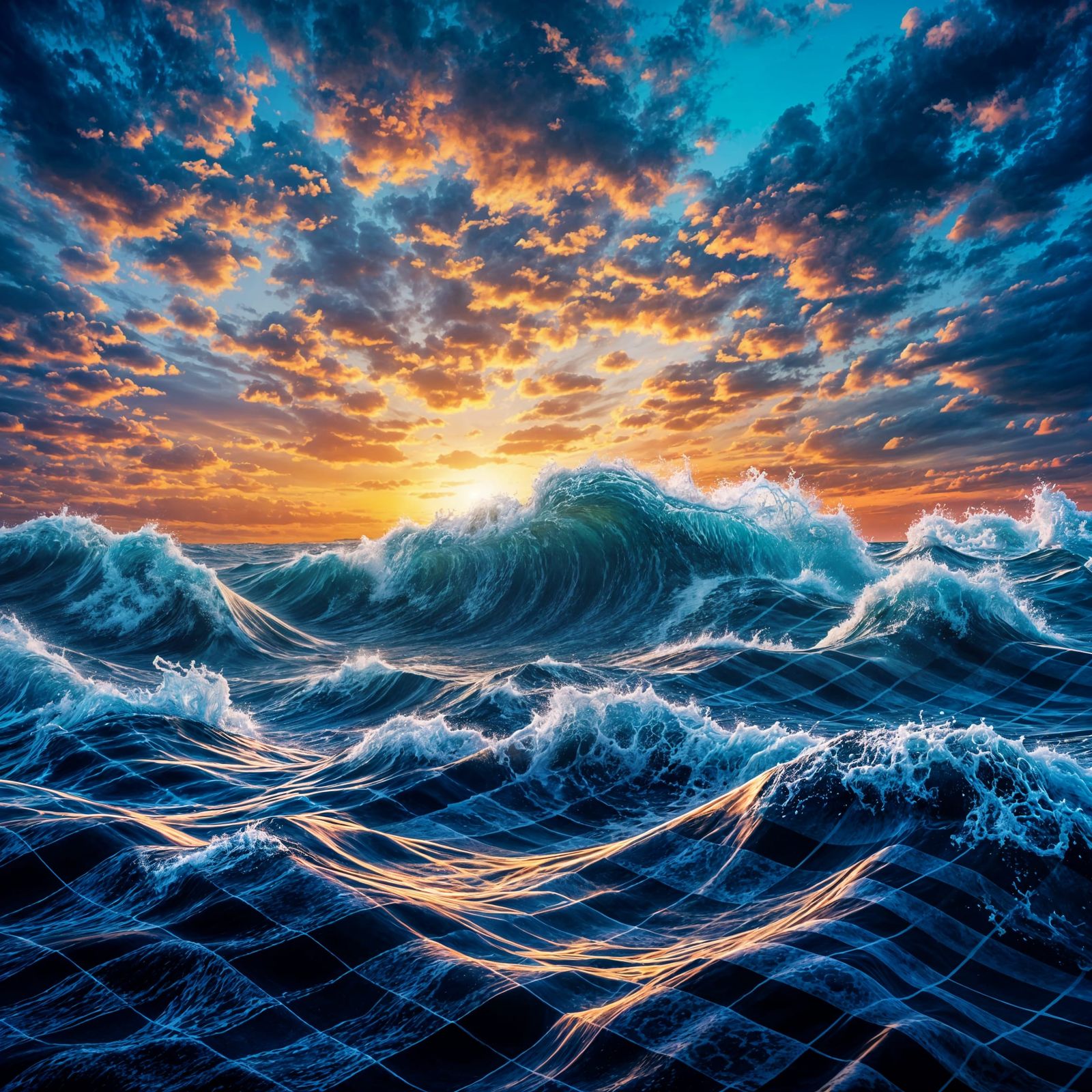 Gingham Seascape Masterpiece: A Dramatic Splash of Color