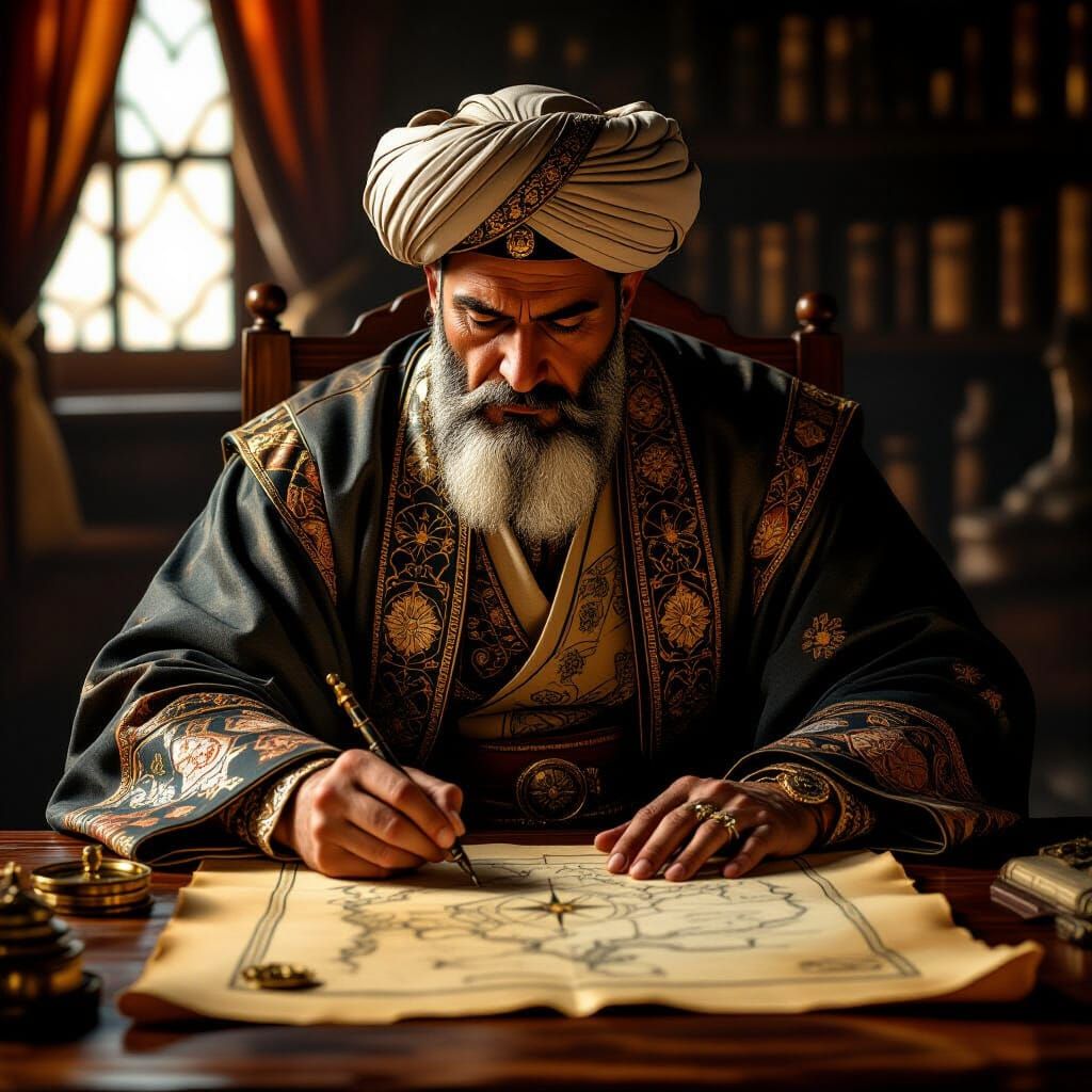 Piri Reis Drawing a Map, Golden Light