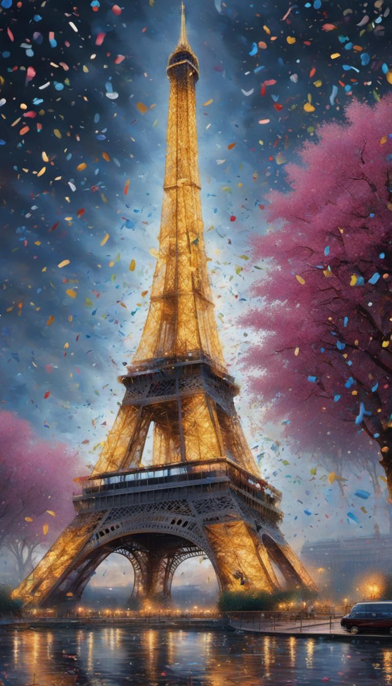 Eiffel Tower Celebrates 2024 in Epic Digital Painting