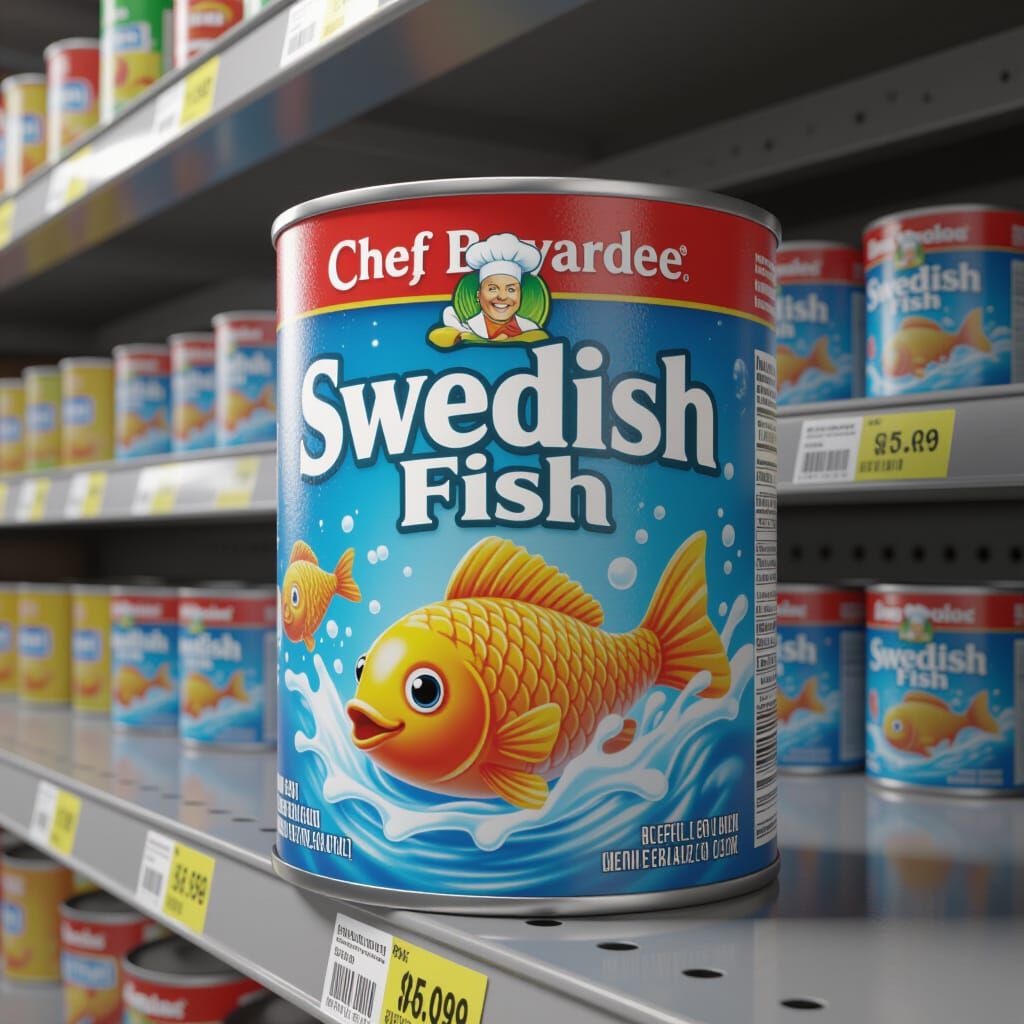 Chef Boyardee Swedish Fish on Store Shelf Matte Painting