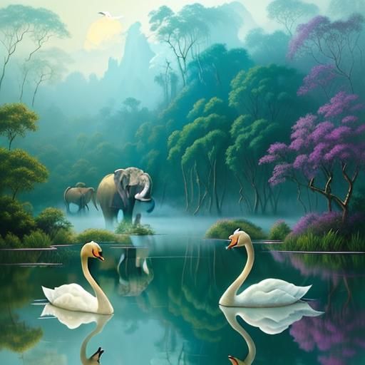 Swans Reflecting Elephants