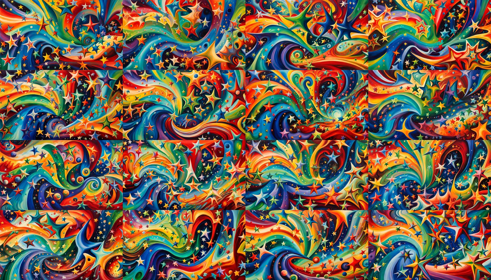 Iridescent Stars in Magnetic Wave Energy, Abstract Expressio...