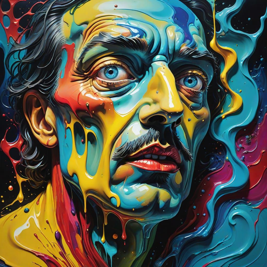 Melting Time: Surreal Face in Oil Painting
