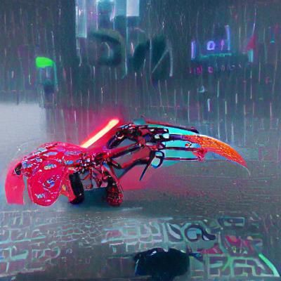 Cyberpunk Bionicle in Neon Cityscape