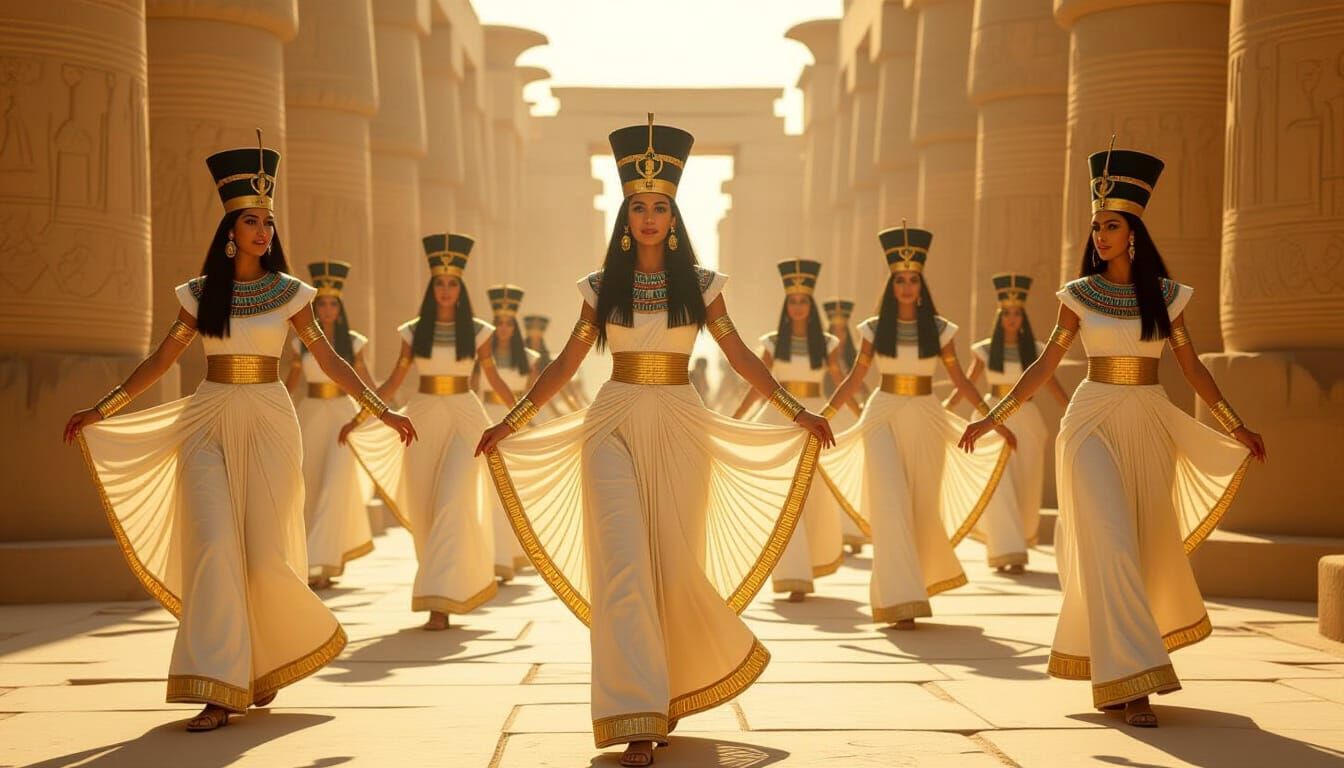 Egyptian Women Dancing at Karnak Temple Sunset