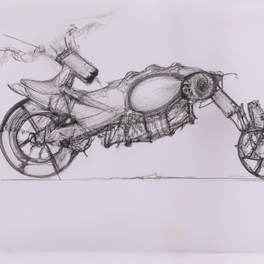 Alien Motorcycle in Technical Pencil Style