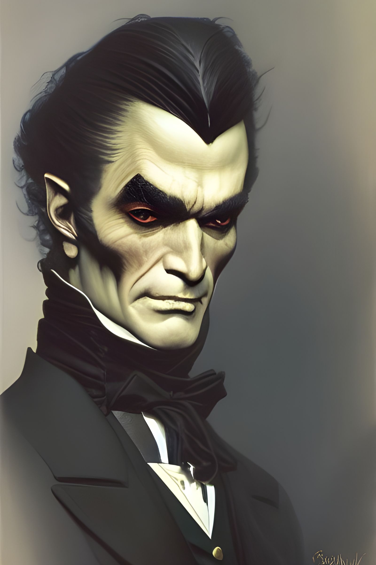 Detailed Vampire Portrait in Surreal Expressionist Style