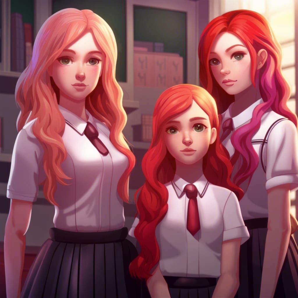 Four Women in School Uniforms: Digital Matte Painting
