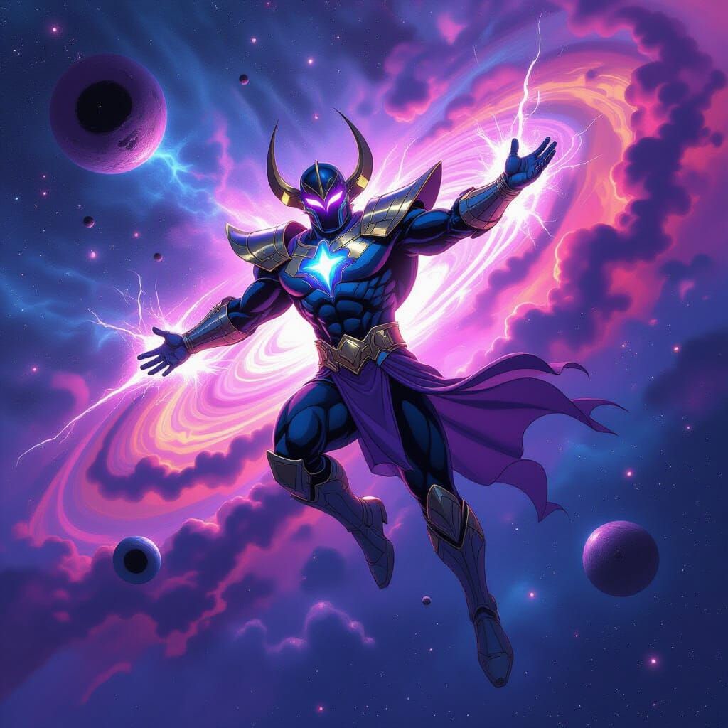 Cosmic Herald Soaring Through Nebula in Epic Style