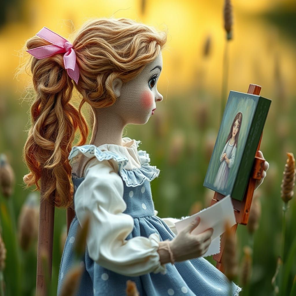 Voodoo Doll Paints Girl Impressionist Portrait in Moonlit Fi...