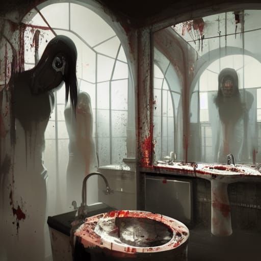 Eldritch Crime Scene in Mirrored Bathroom