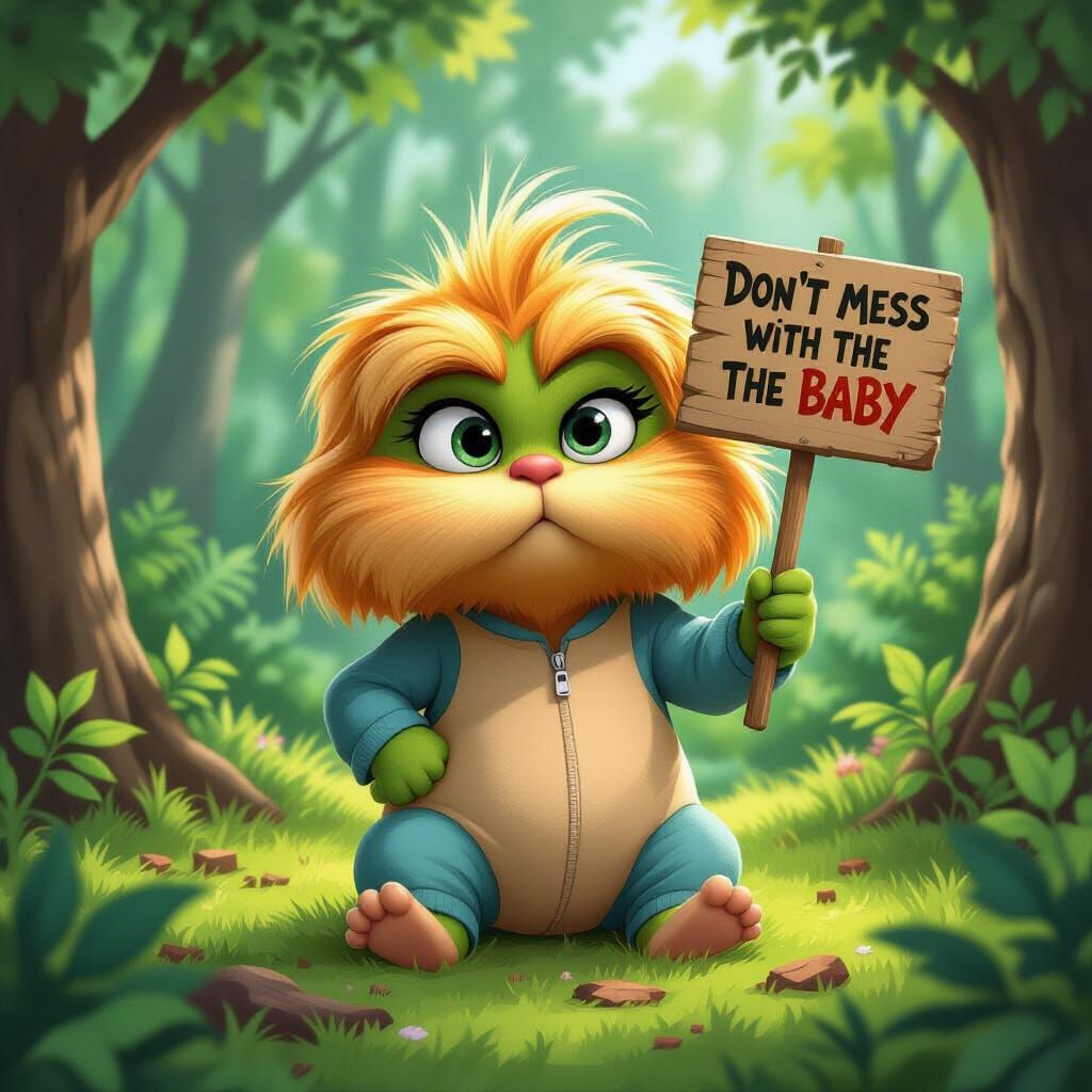 Baby Lorax in Lush Forest, Realistic Animation Style
