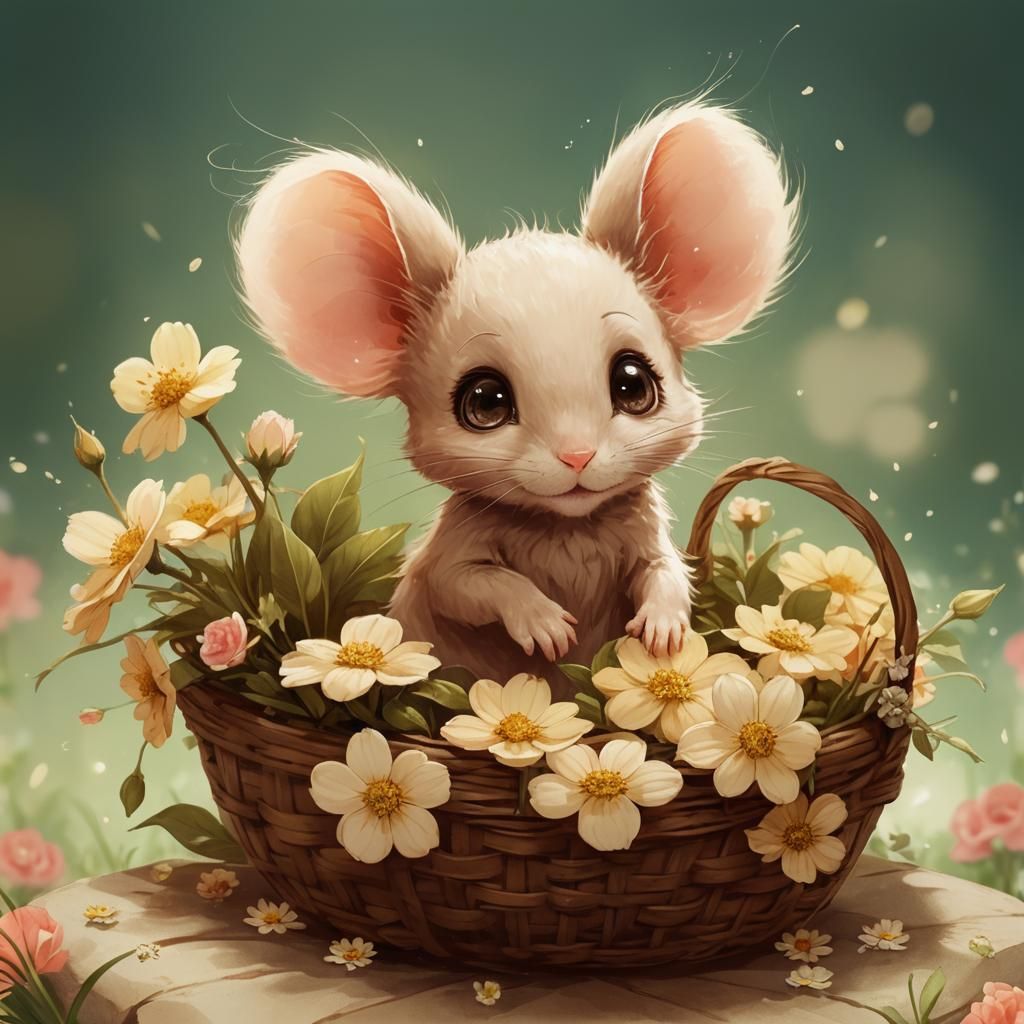 Mouse in Flower Basket: Anime Style