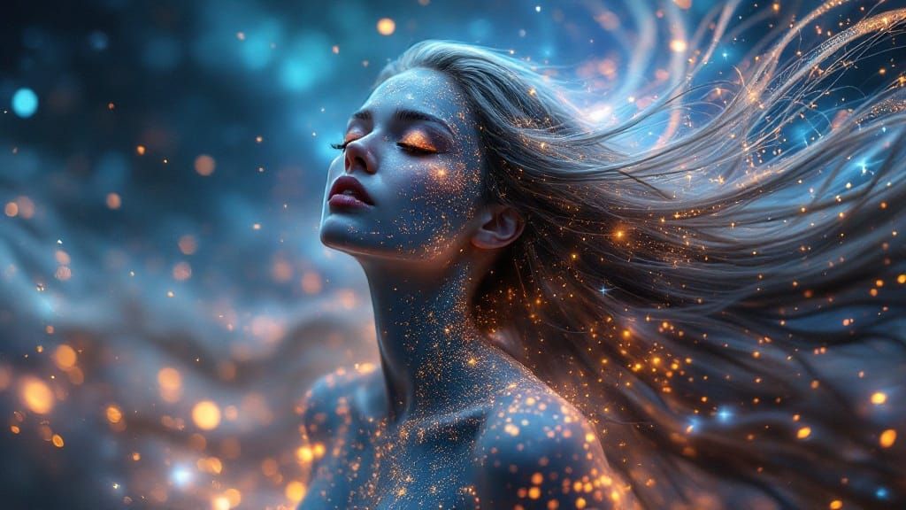 Celestial Entity in Iridescent Aura