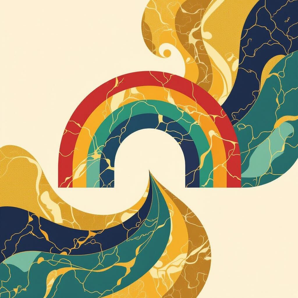 Elegant Gold and Marble Abstract Rainbow Logo