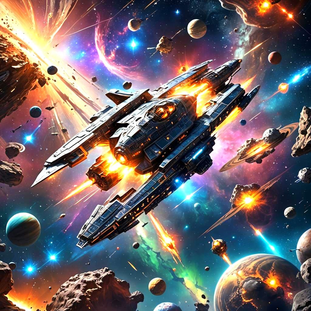 Colossal Spaceship Glides Through Cosmos: Hyperrealistic Con...
