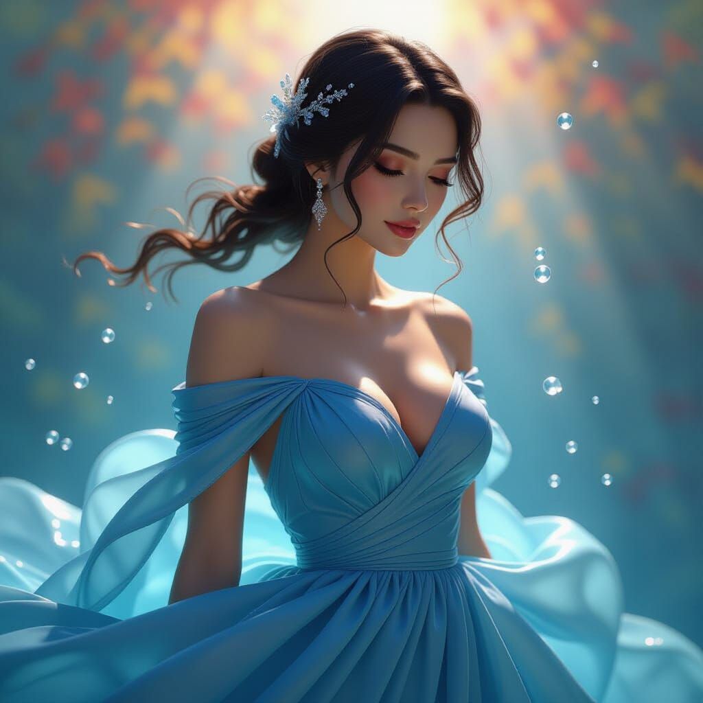 Hyperrealistic Water Gown Statue in Splash Art Style