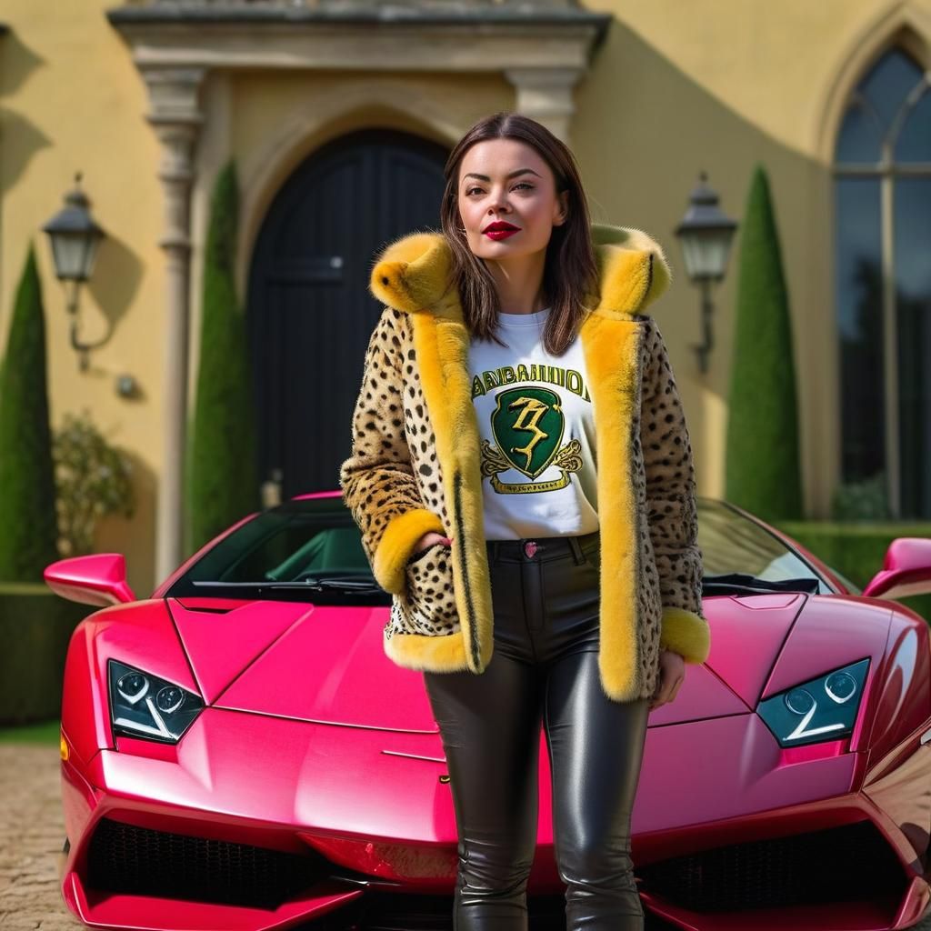 Hyperrealistic Photo of Woman by Lamborghini Diablo