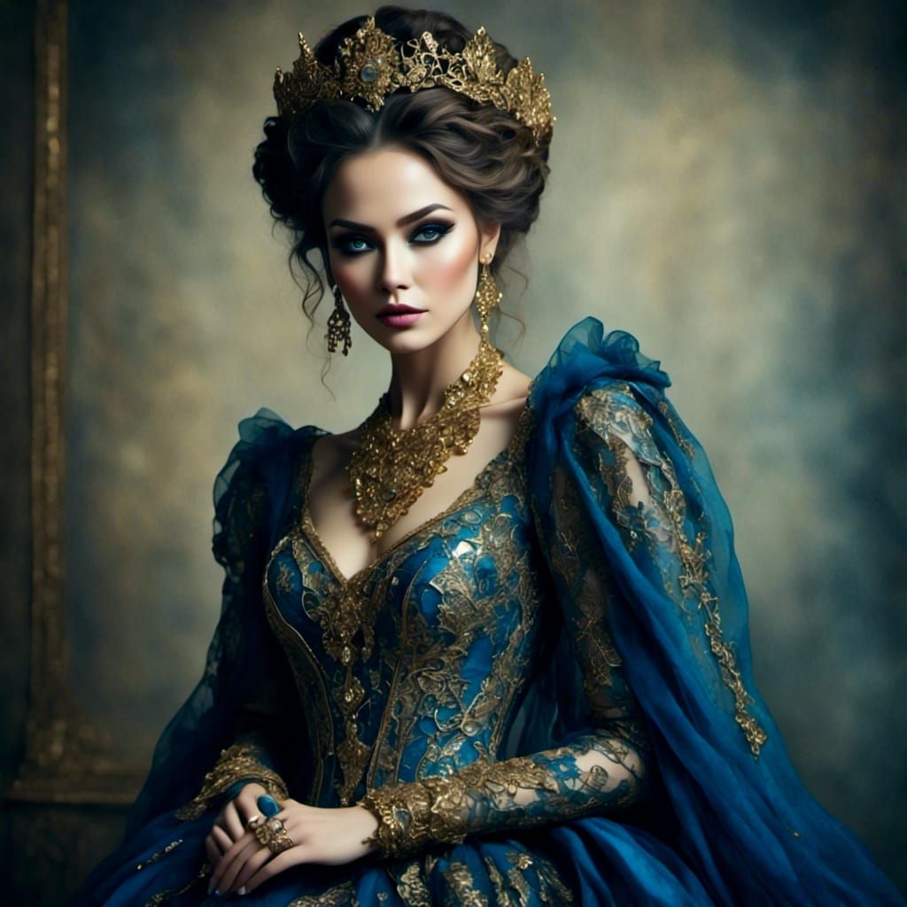 Blue and Gold Haute Couture Gown