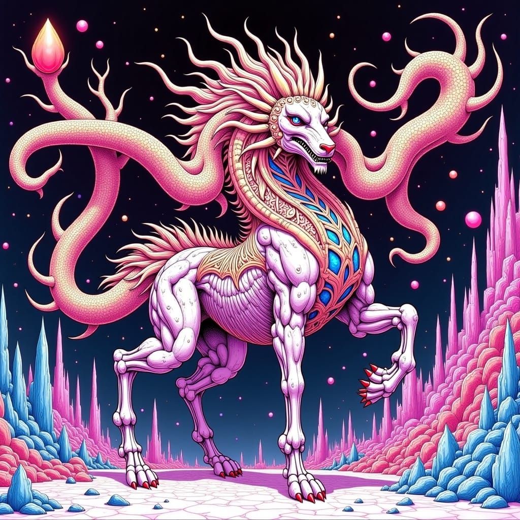 Biomechanical Sphinx-Centaur Emerges, Junji Ito Style