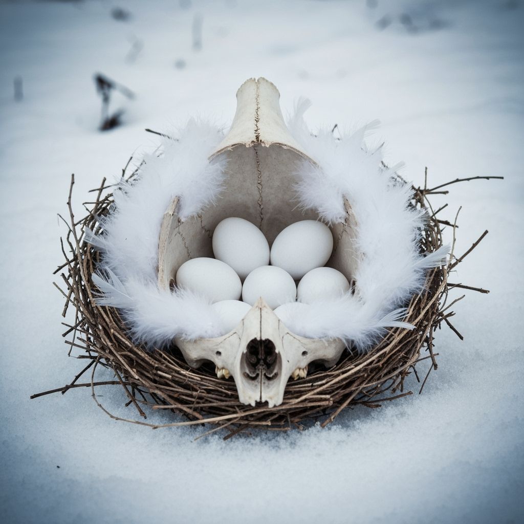 Skull Nest on Snowy Ground: Nature Photography