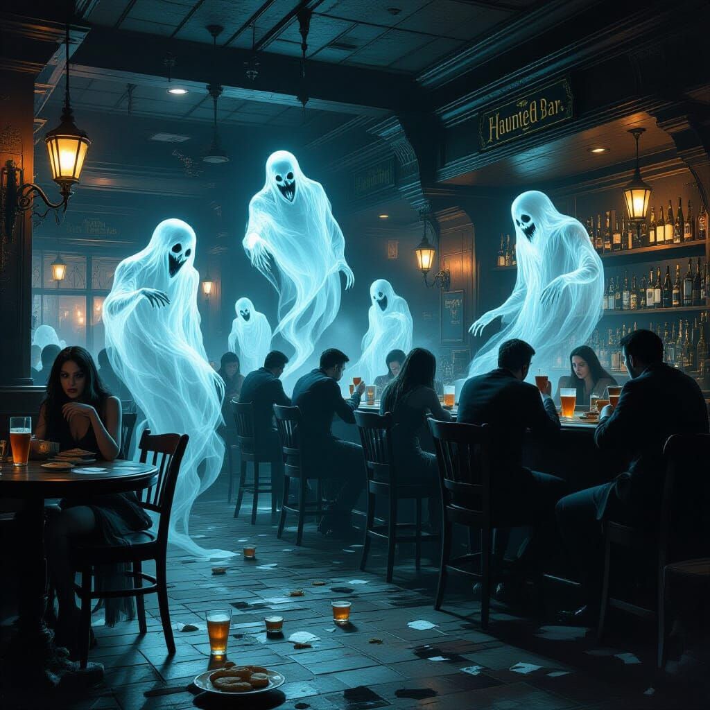 Haunted Bar Scene With Ghosts and Patrons