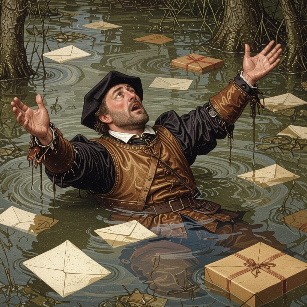 Postman Stranded in Swamp, Dürer-Style