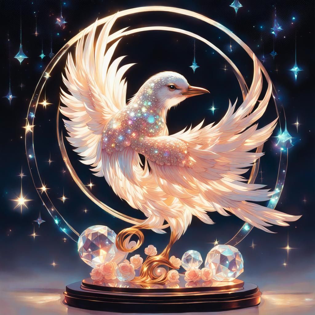 Celestial Crystal Bird on Sparkling Moon