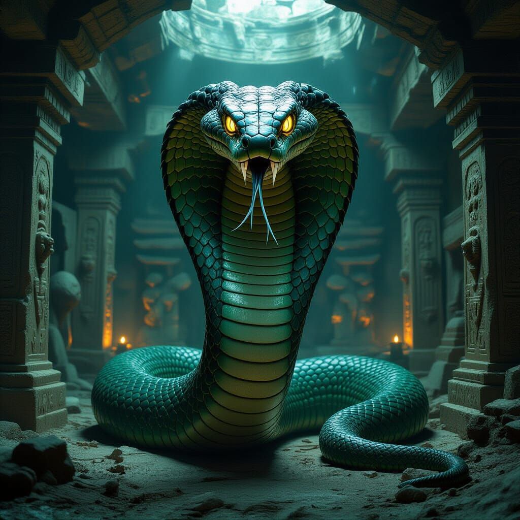 Giant Cobra God in Ancient Temple