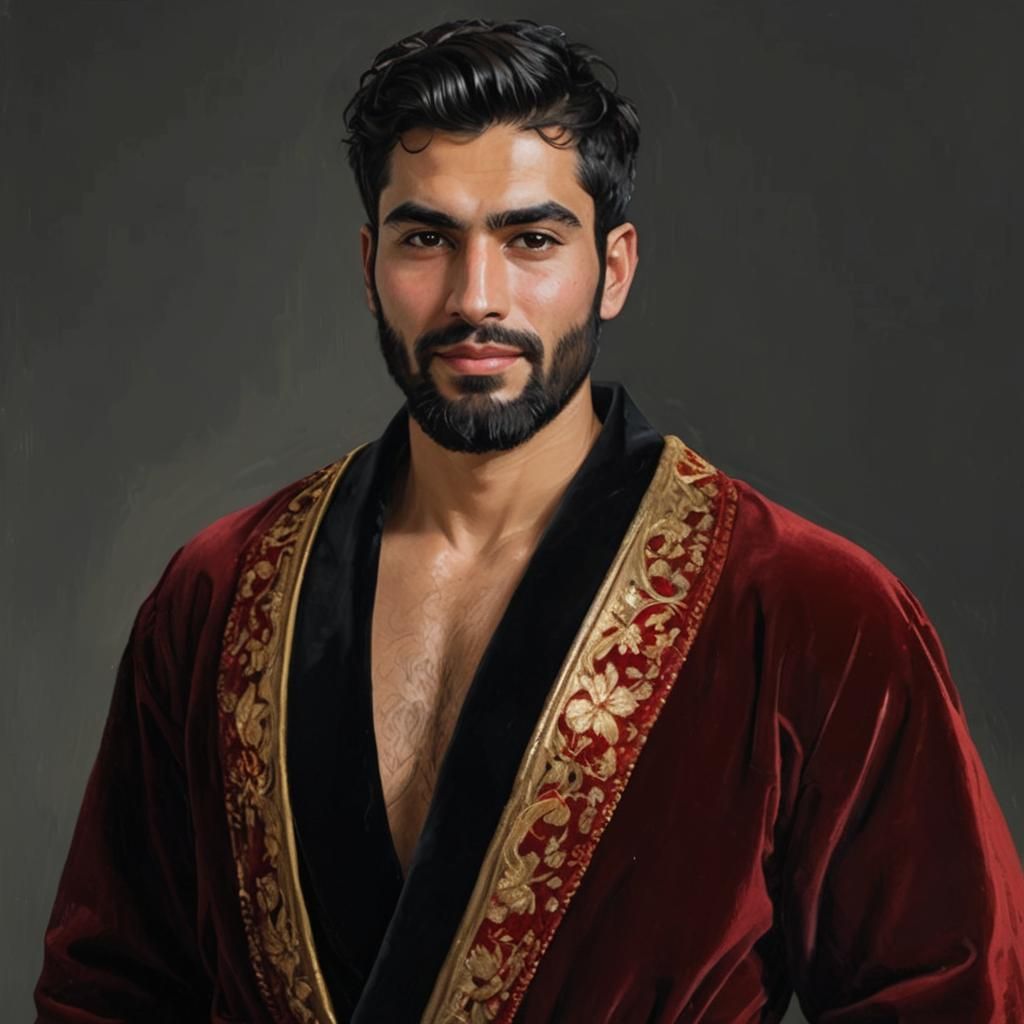 Portrait of Man in Red Robe, Impasto Oil Painting