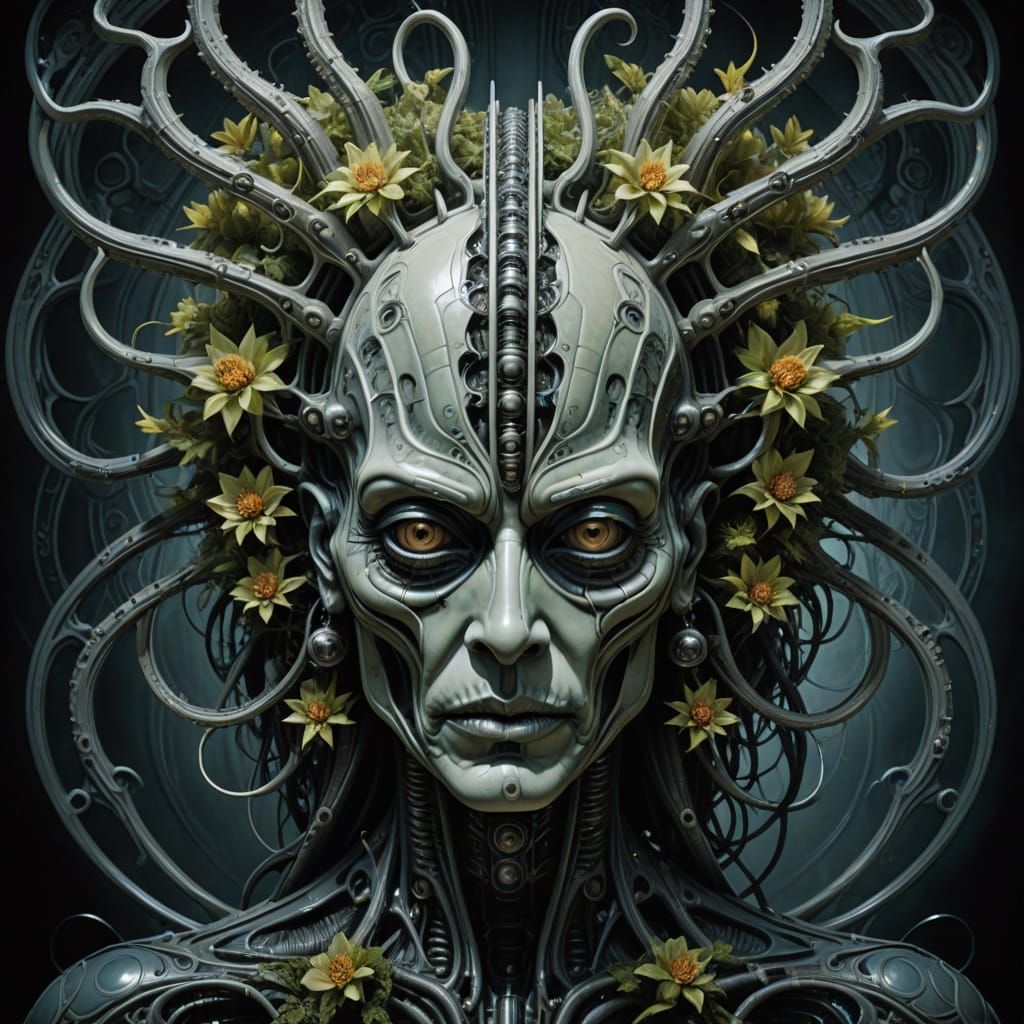 Surreal Airbrush Portrait with Alien Flora