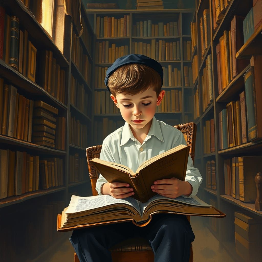 Boy Reads in Study Hall: Mystical Painting