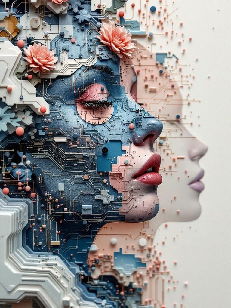 Upcycled Ditsy Chambray I Could Believe You're Human 3D Coll...