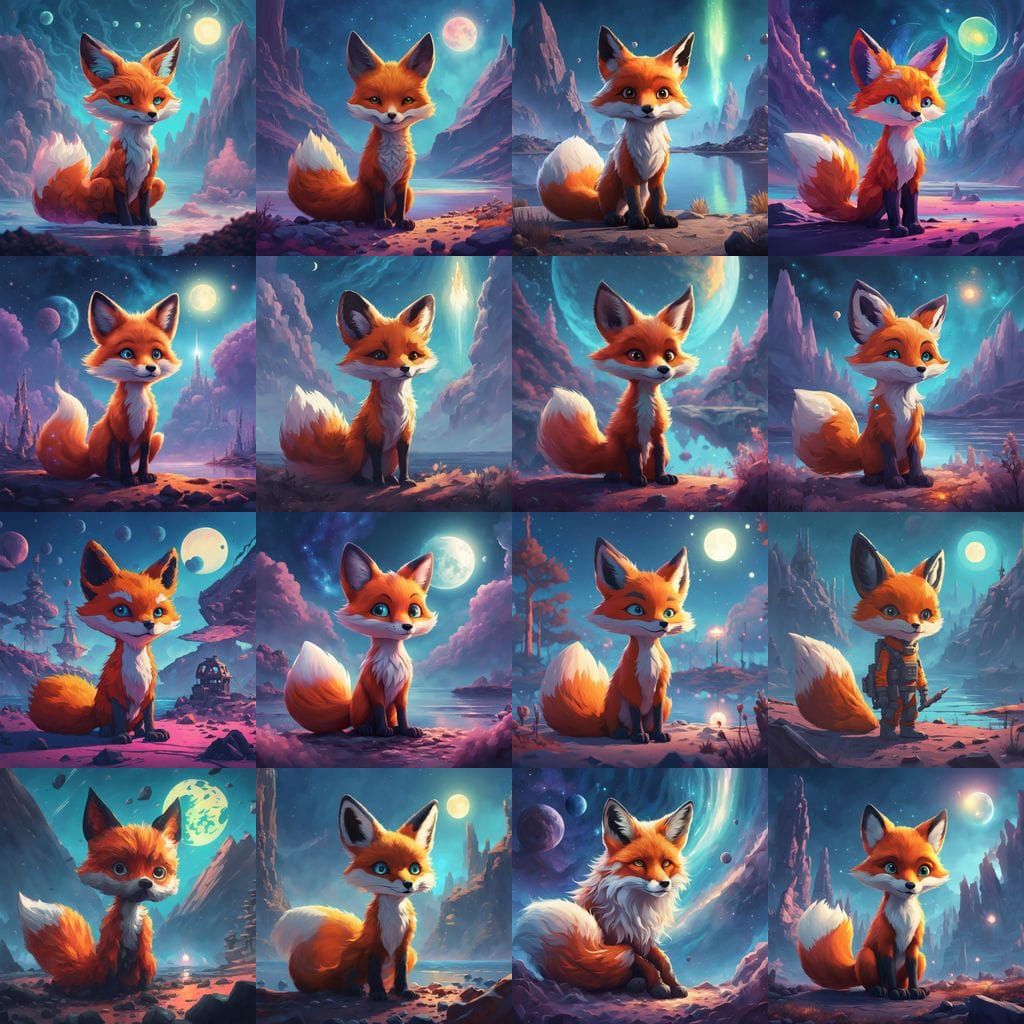 Ethereal Fox on a Cosmic Lake