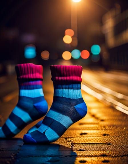 Knitted Socks Run Through City at Night