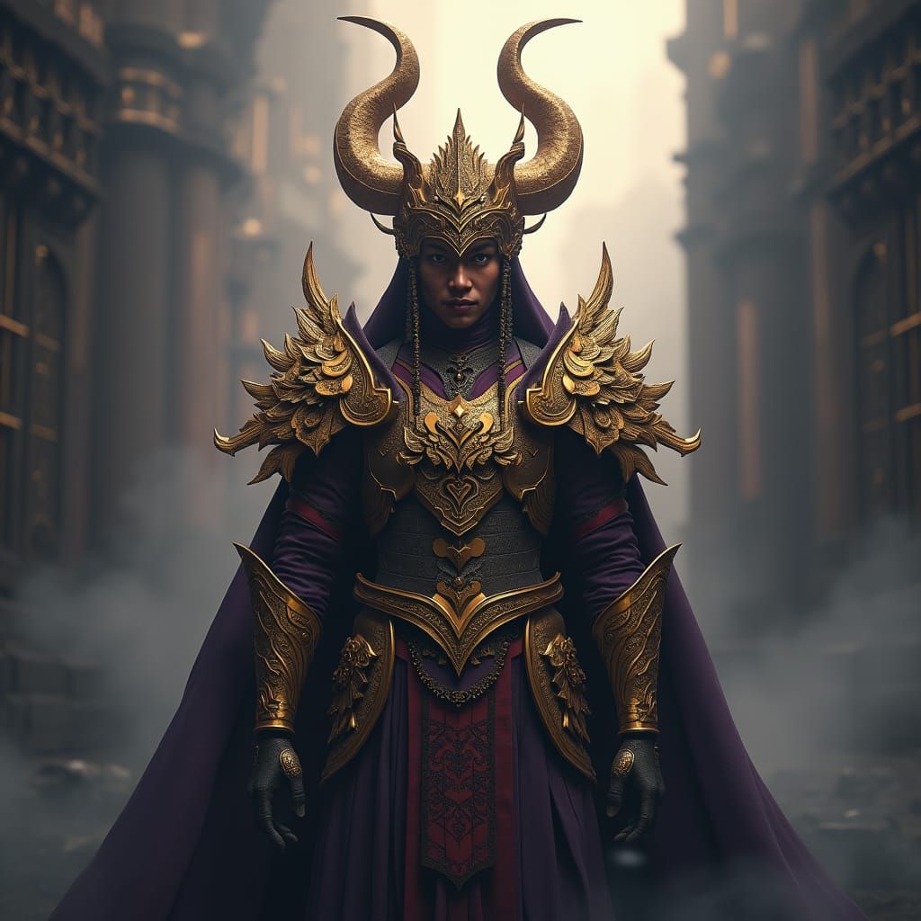 Batak Warrior in Golden Armor, Dark Fantasy Art