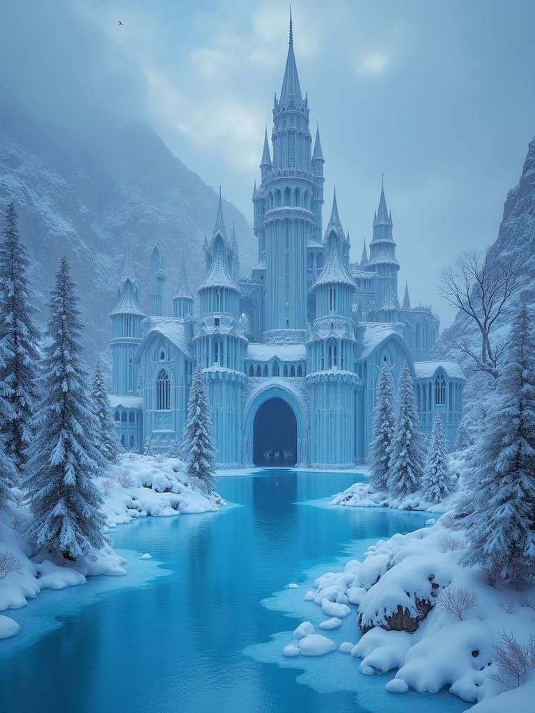 Futuristic Irish Castle in Snow and Ice