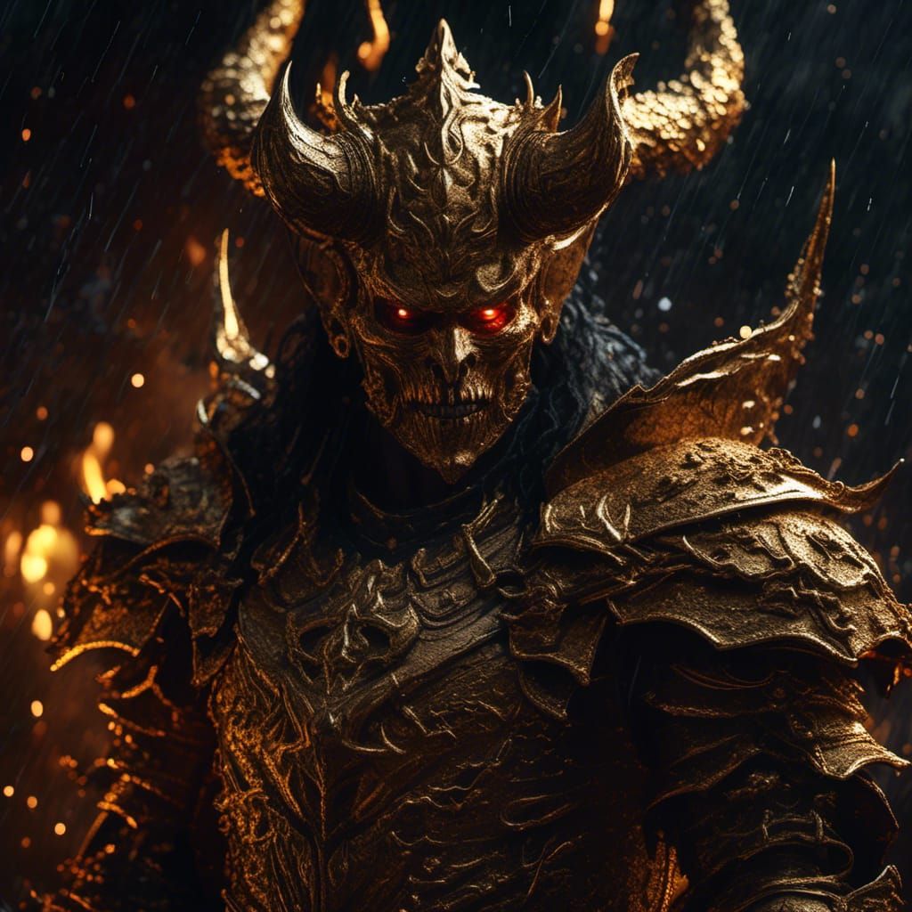 Angry Devil in Golden Armor Portrait