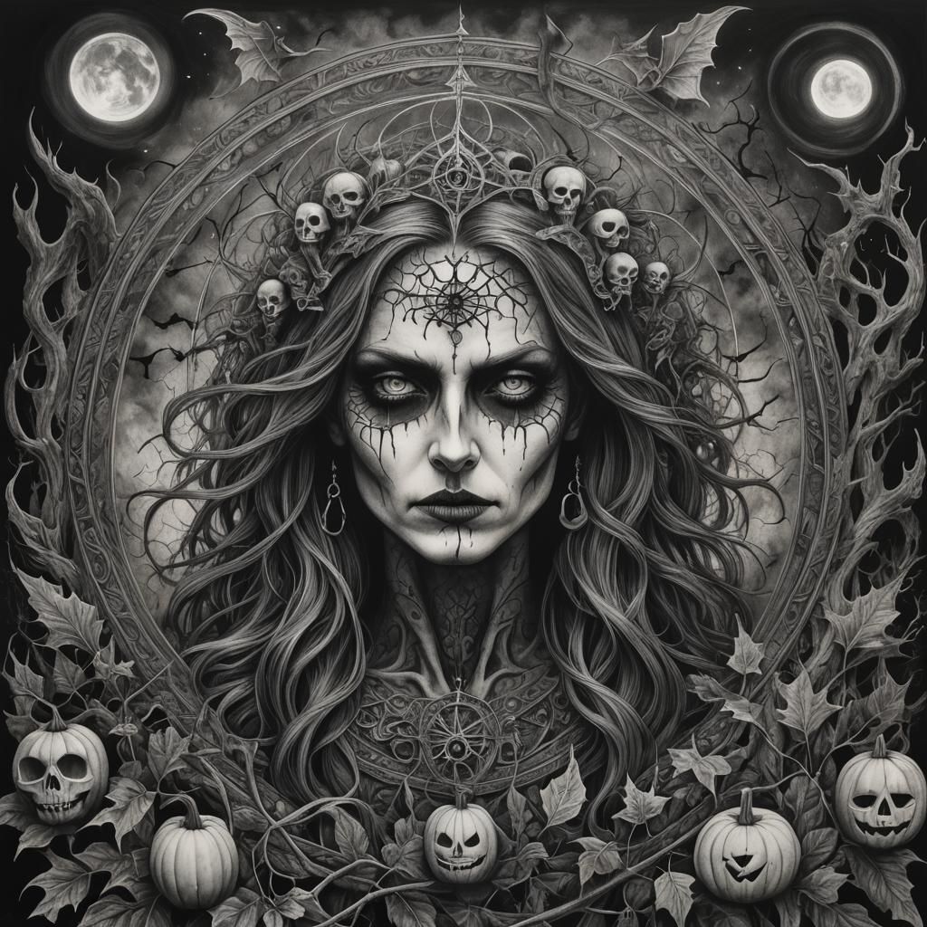 Hyperdetailed Charcoal Drawing of Samhain Festival