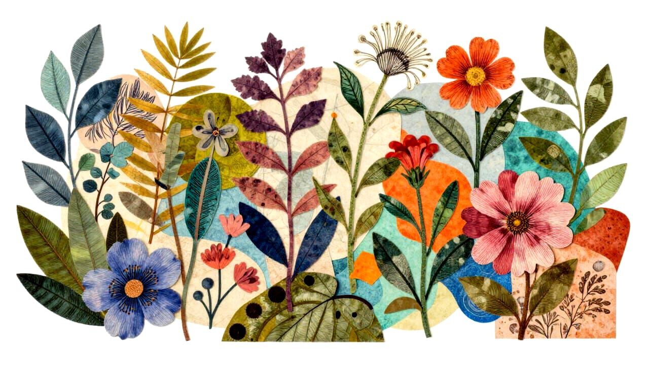 Botanical Dream Collage Art With Vibrant Layered Textures
