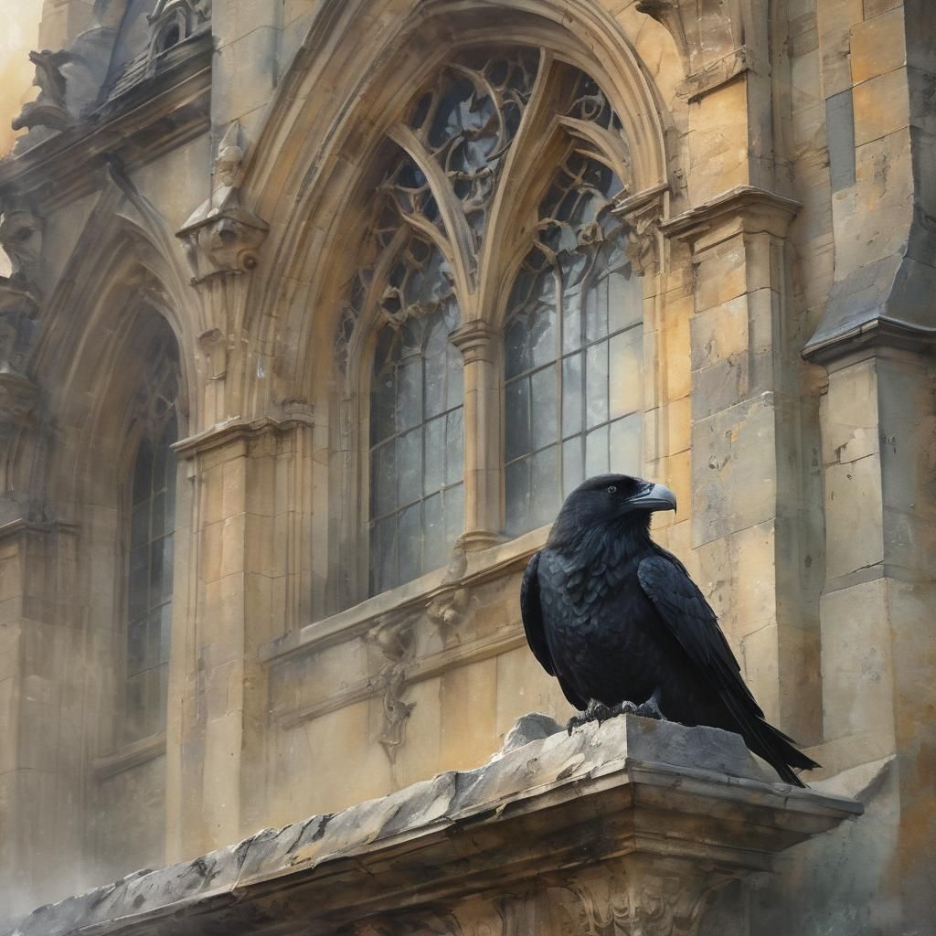 Ethereal Gothic Mansion in Dreamscape Watercolor