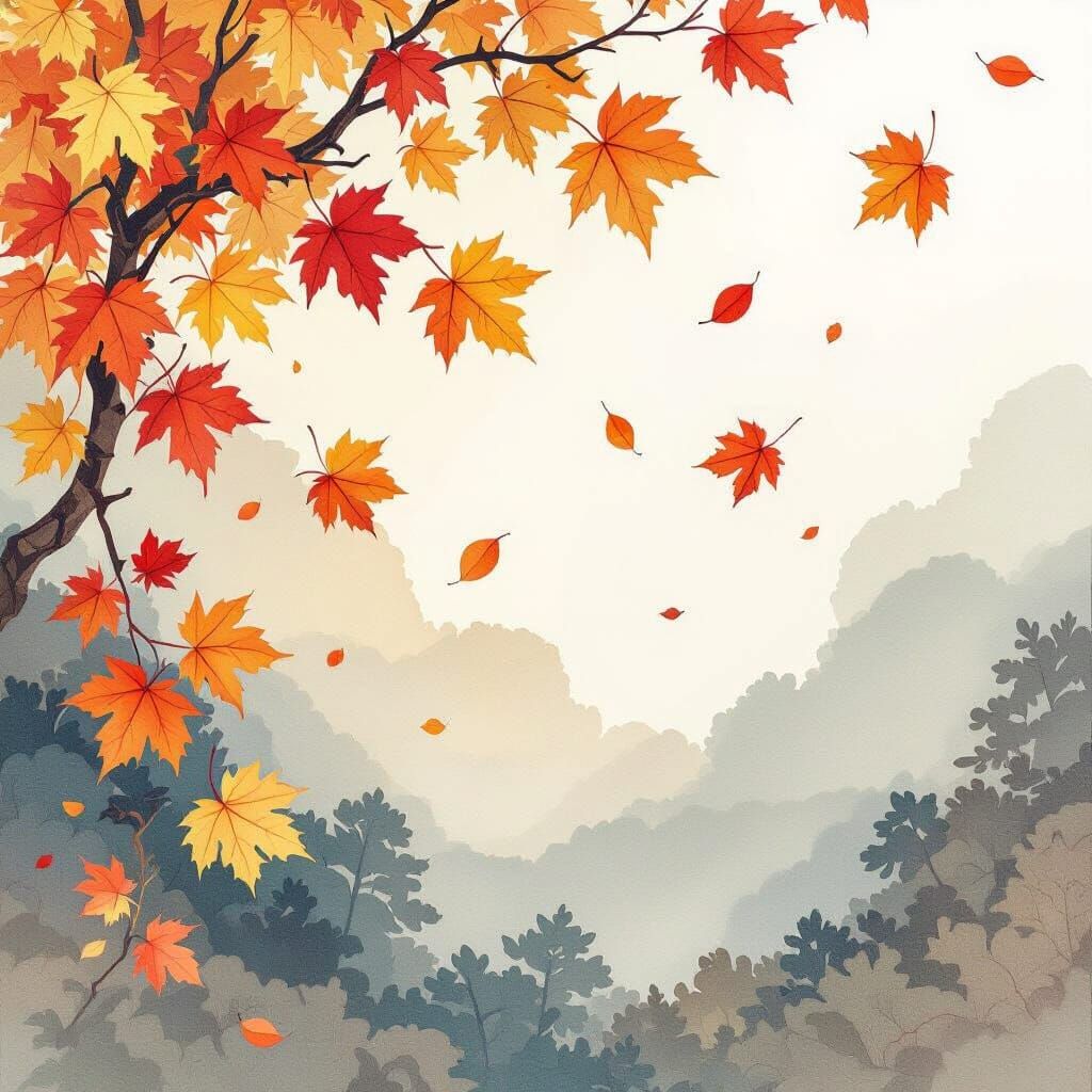 Watercolor Autumn Leaves in Art Nouveau Style